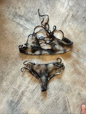 Blue Life Black Tie-Dye Lace-Up Bikini